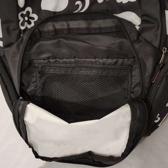 EastSport Black White Floral Backpack Multiple Compartments Adjustable Straps - Picture 4 of 16
